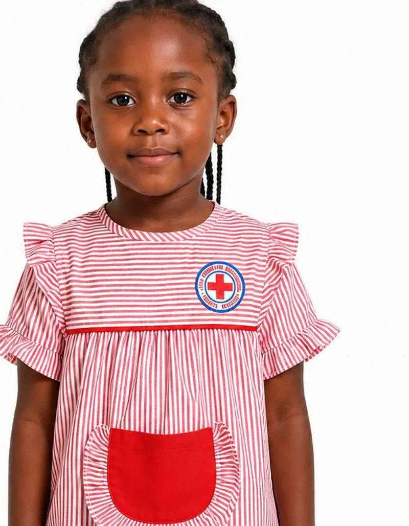 Menina com bata de creche listrada Lazang